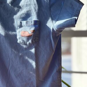 Blue Vineyard Vines Kids Shirt with Whale Pocket